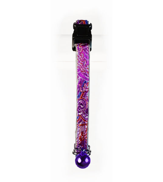 JEWELI EMBROIDERED REFLECTIVE CAT COLLAR Magenta-Four Muddy Paws