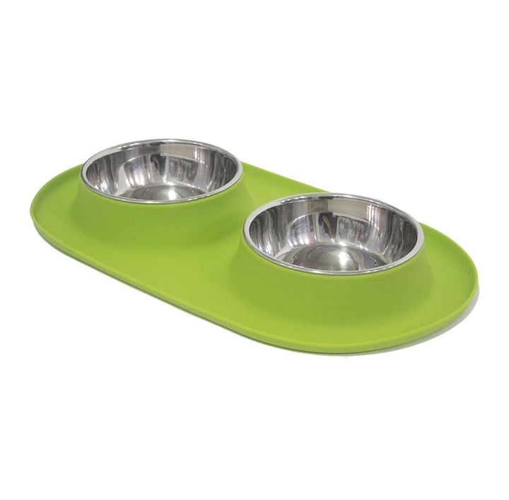 MESSY MUTTS DOUBLE FEEDER 1.5 CUP GREEN-Four Muddy Paws