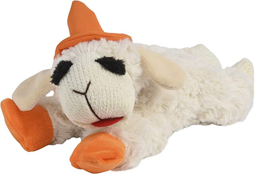 MULTIPET HALLOWEEN LAMBCHOP WITH ORANGE WITCH HAT 6.5"-Four Muddy Paws