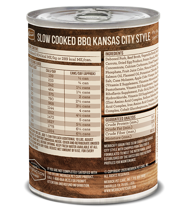 Merrick Slow Cooked BBQ Kansas City Style Pork Dog 12.7OZ-Four Muddy Paws
