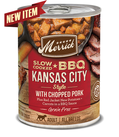 Merrick Slow Cooked BBQ Kansas City Style Pork Dog 12.7OZ-Four Muddy Paws
