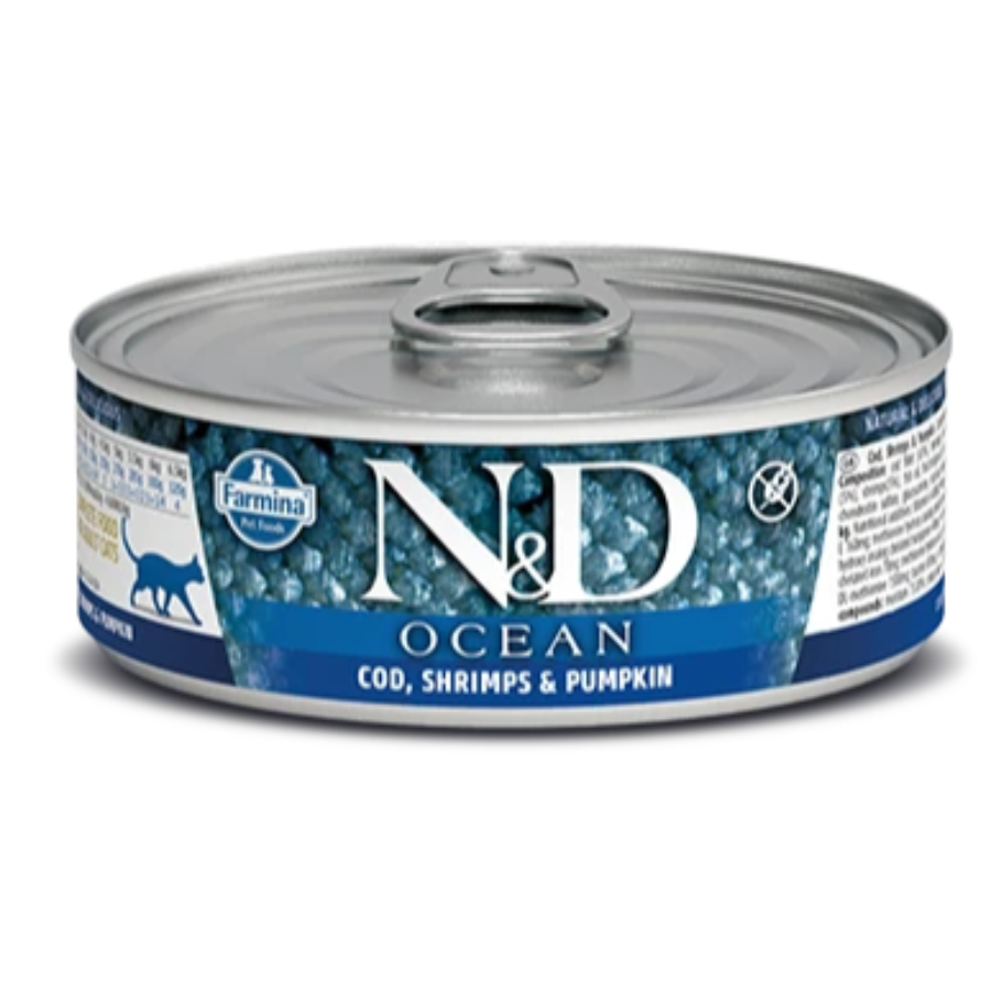 N&D OCEAN CAT CANNED FOOD COD, SHRIMP & PUMPKIN 2.8OZ-Four Muddy Paws