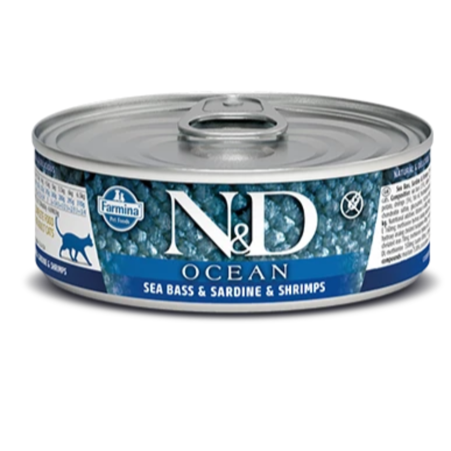 N&D OCEAN CAT CANNED FOOD SEABASS, SARDINE, SHRIMP 2.8OZ-Four Muddy Paws
