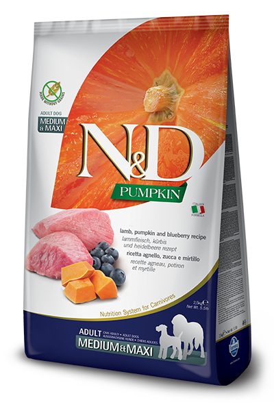 N&D PUMPKIN GRAIN FREE ADULT DOG DRY LAMB AND BLUEBERRY 26.4LB-Four Muddy Paws