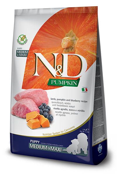 N&D PUMPKIN GRAIN FREE PUPPY DRY LAMB AND BLUEBERRY MEDIUM AND MAXI 26.4LB-Four Muddy Paws
