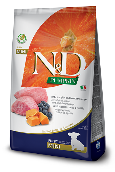 N&D PUMPKIN GRAIN PUPPY DRY LAMB AND BLUEBERRY MINI 15.4lb-Four Muddy Paws