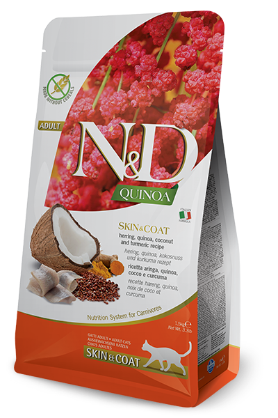 N&D QUINOA GRAIN FREE ADULT CAT DRY SKIN AND COAT HERRING 3.3lb-Four Muddy Paws