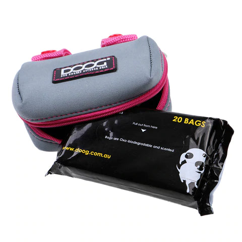 Neoprene Walkie Pouch with Tidy Bags - Pink & Grey-Four Muddy Paws