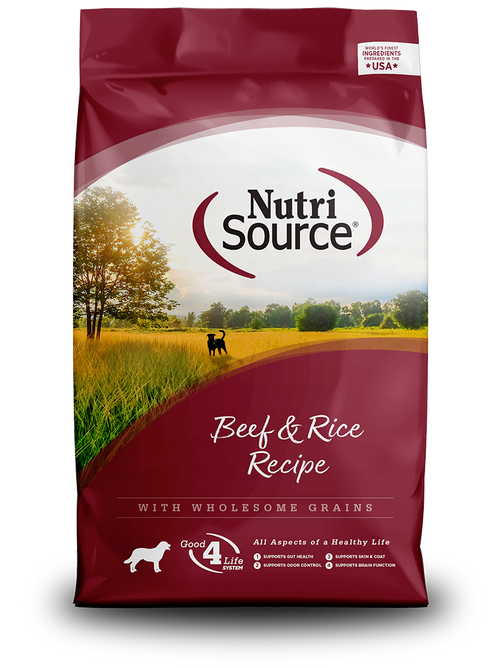 NutriSource Wholesome Grain Adult Beef & Rice Dog Food 15lbs-Four Muddy Paws