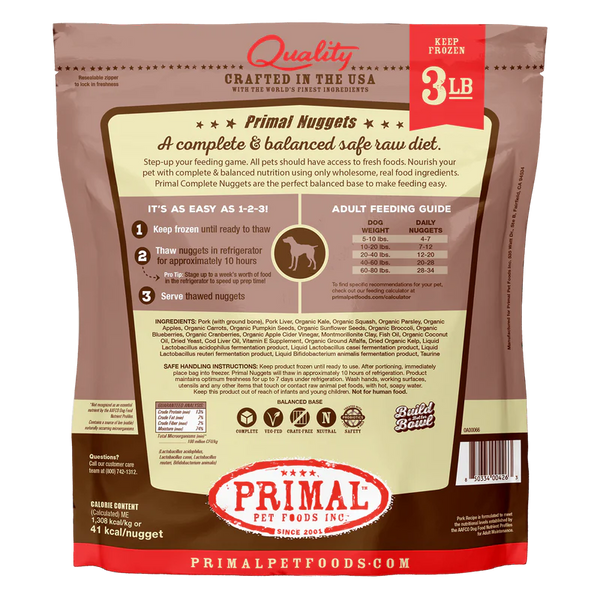 PRIMAL PORK NUGGETS 3lb-Four Muddy Paws