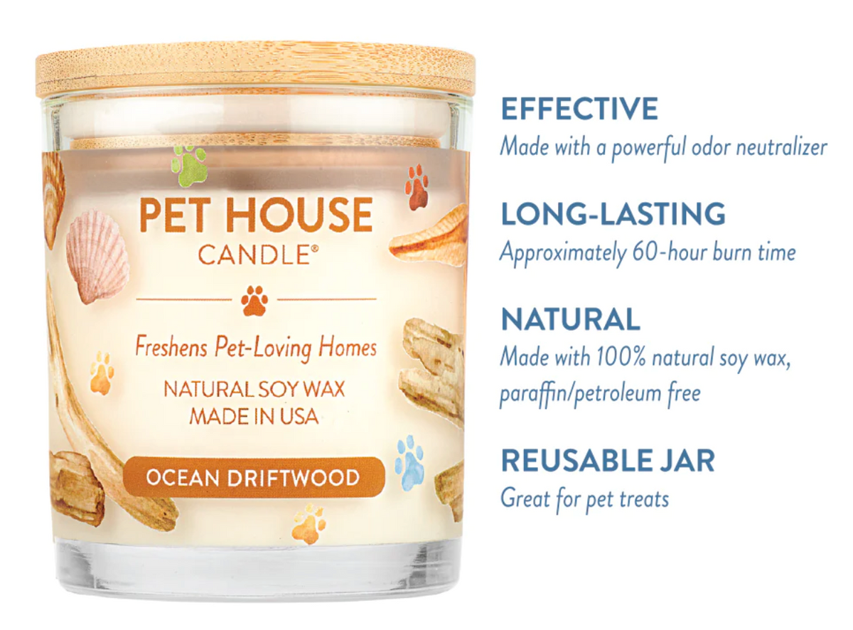 Pet House Candle Ocean Driftwood 9oz Jar-Four Muddy Paws