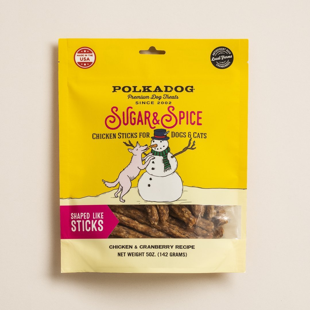 Polka Dog Sugar and Spice Chicken Stick Treat 5oz Pouch-Four Muddy Paws