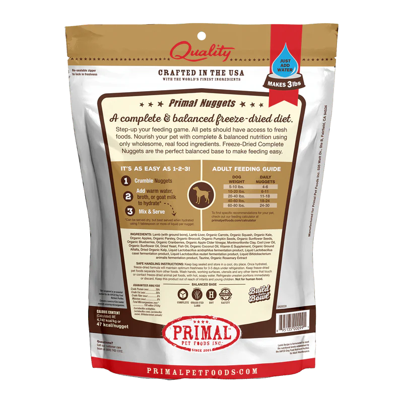 Primal Canine Freeze Dry Lamb Nuggets 14oz-Four Muddy Paws