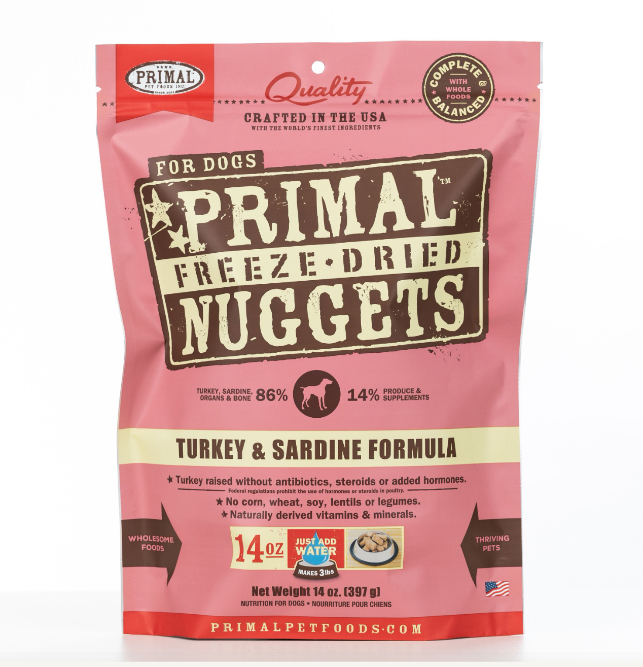 Primal Canine Freeze Dry Turkey/Sardine Nuggets 14oz-Four Muddy Paws