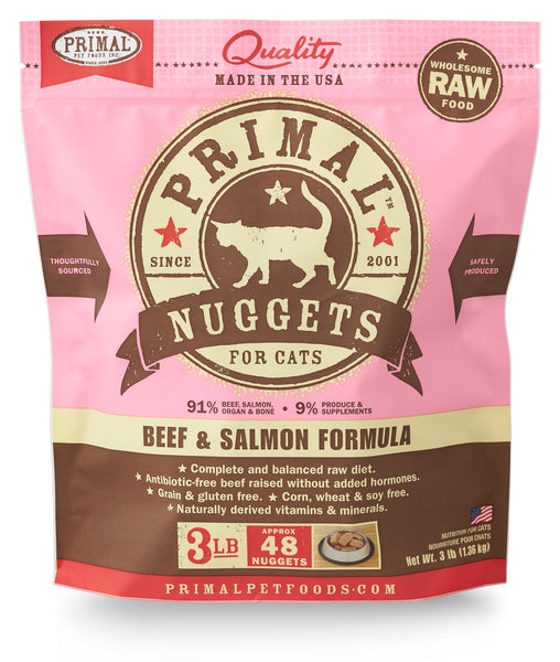 Primal Cat Beef-Salmon Nuggets 3lb-Four Muddy Paws