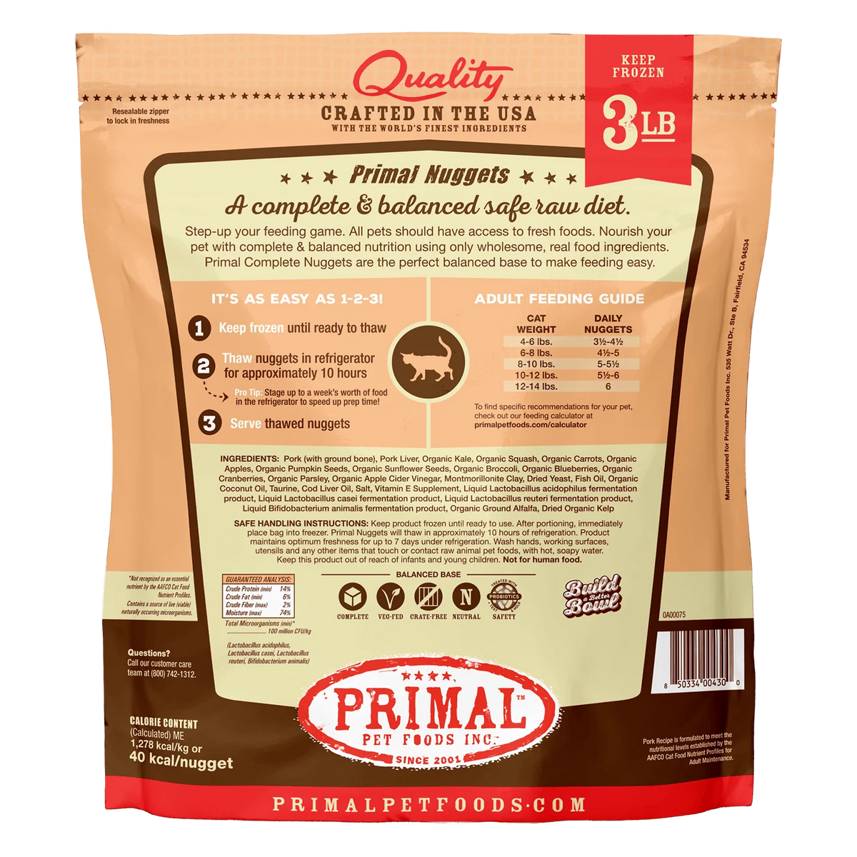 Primal Cat Pork Nuggets 3lbs-Four Muddy Paws