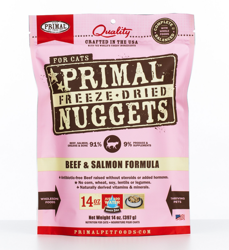 Primal Feline Freeze Dry Beef/Salmon Nuggets 14oz-Four Muddy Paws