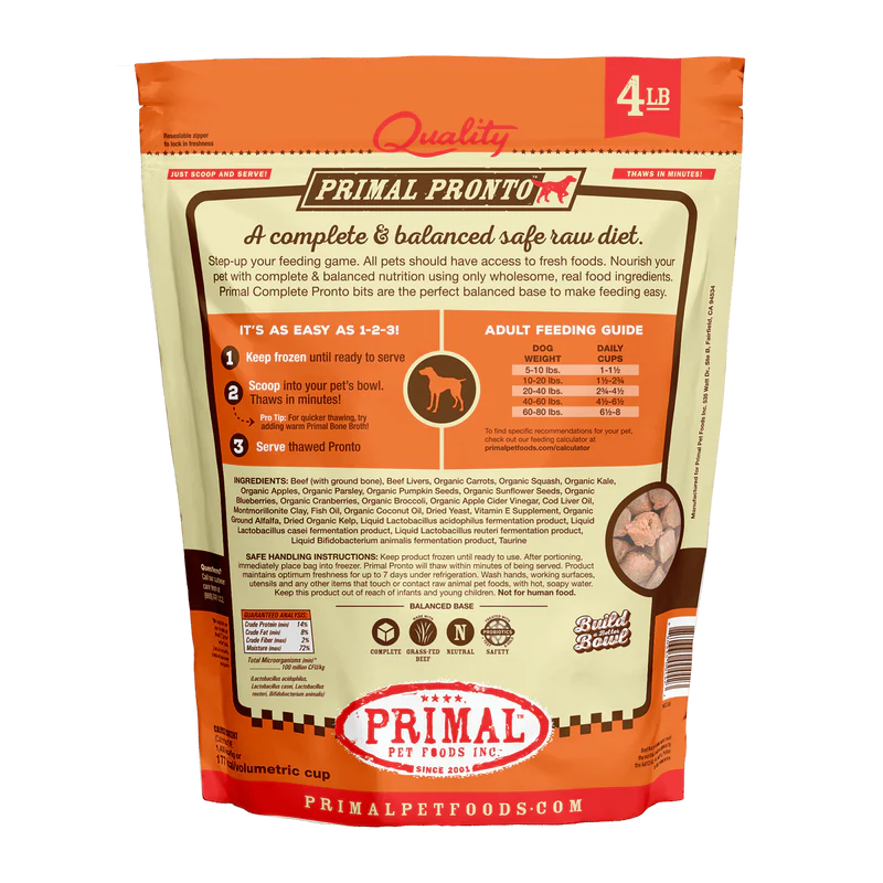 Primal Pronto Dog Beef 3/4lb-Four Muddy Paws