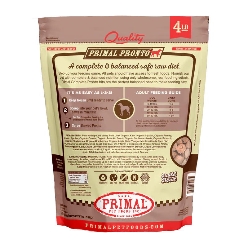 Primal Pronto Dog Pork 4lb-Four Muddy Paws