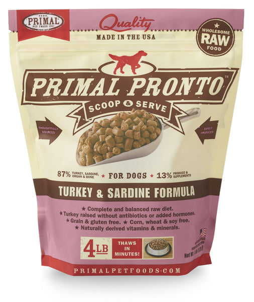 Primal Pronto Dog Turkey/Sardine 4lb-Four Muddy Paws