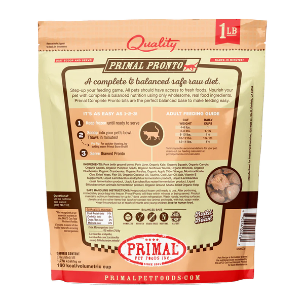 Primal Pronto Feline Pork 1lbs-Four Muddy Paws