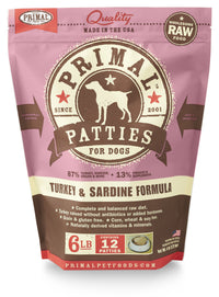 Primal Turkey/Sardine Patty 6lb-Four Muddy Paws