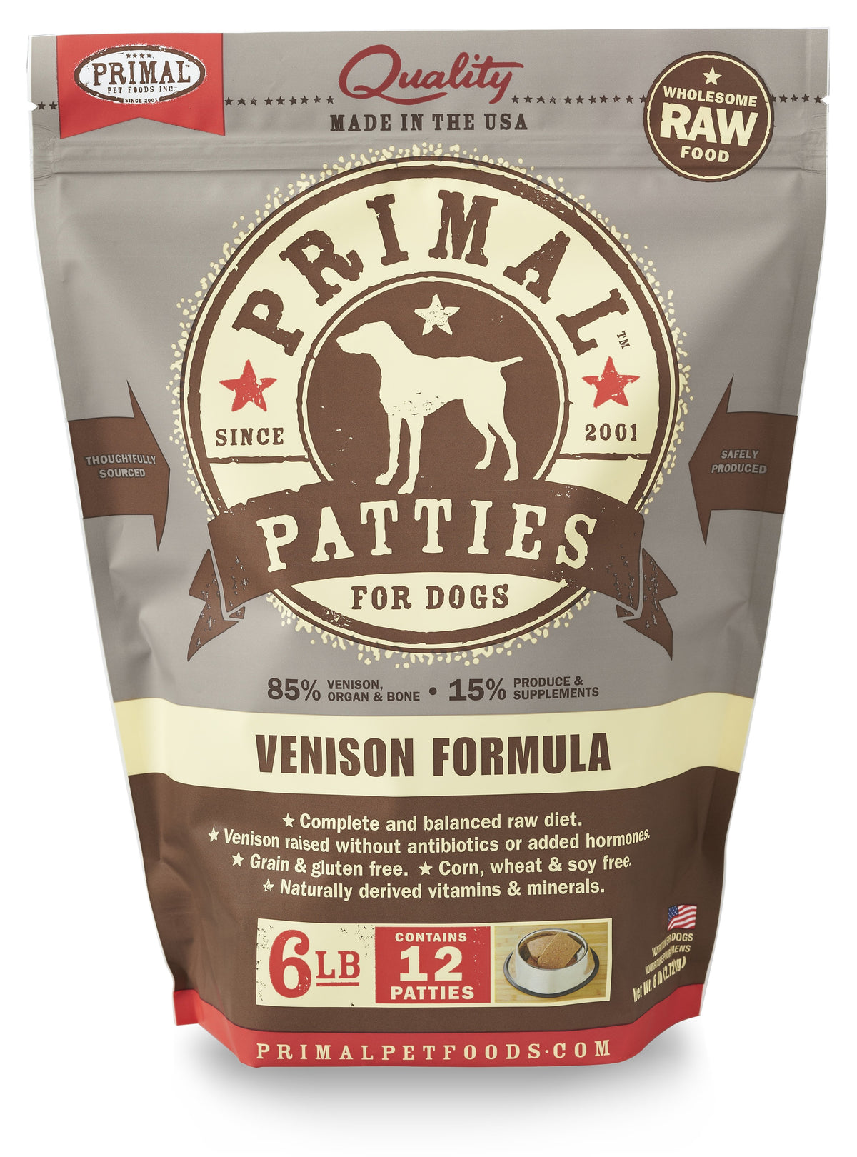 Primal Venison Patty 6lb-Four Muddy Paws