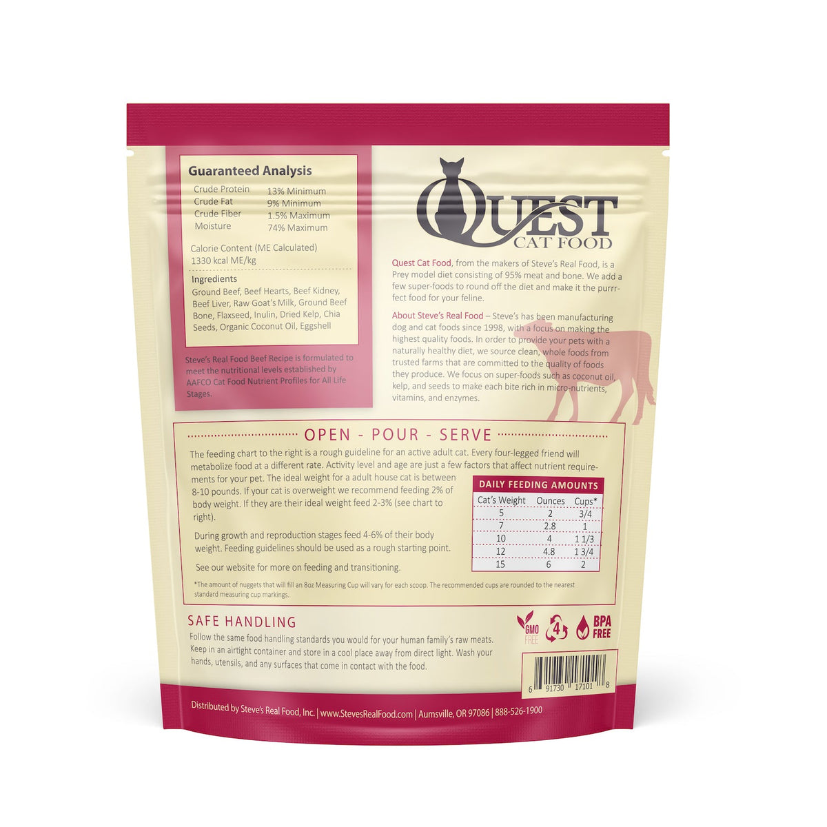 QUEST FELINE BEEF NUGGETS 2 LB-Four Muddy Paws