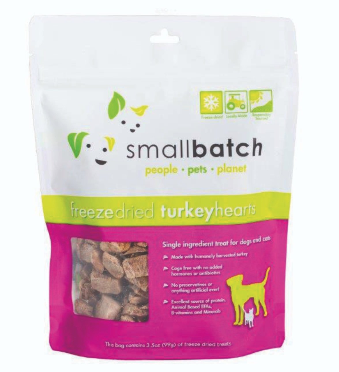 Smallbatch Dog Cat Freeze-Dried Turkey Heart Treat 3.5oz-Four Muddy Paws