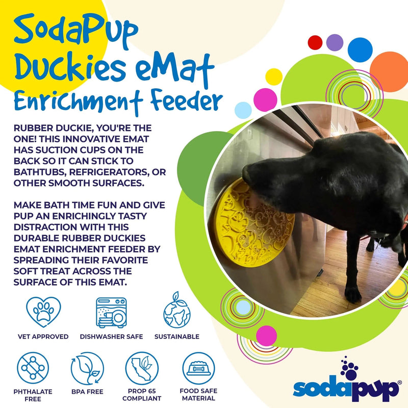 SodaPup Emat Enrichment Lick Mat with Suction Cups Duckies Yellow-Four Muddy Paws