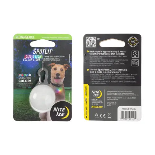 SpotLit Rechargeable Collar Light - Disc-O Tech Disco-Four Muddy Paws