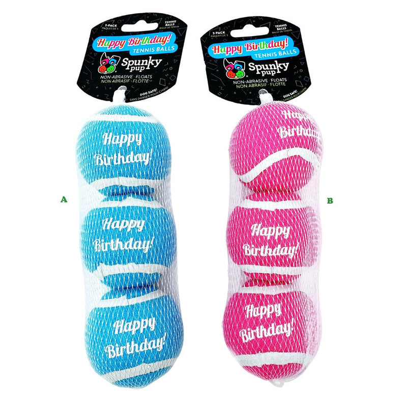 Spunky Pup Happy Birthday Tennis Ball 3 Pack-Four Muddy Paws