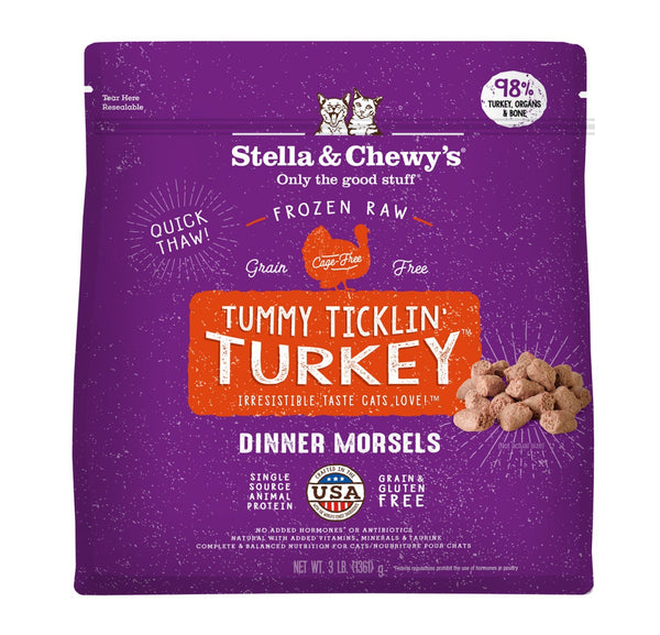 Stella and Chewy's Cat Frozen Raw Tummy Tickin' Turkey Morsels 3lb-Four Muddy Paws