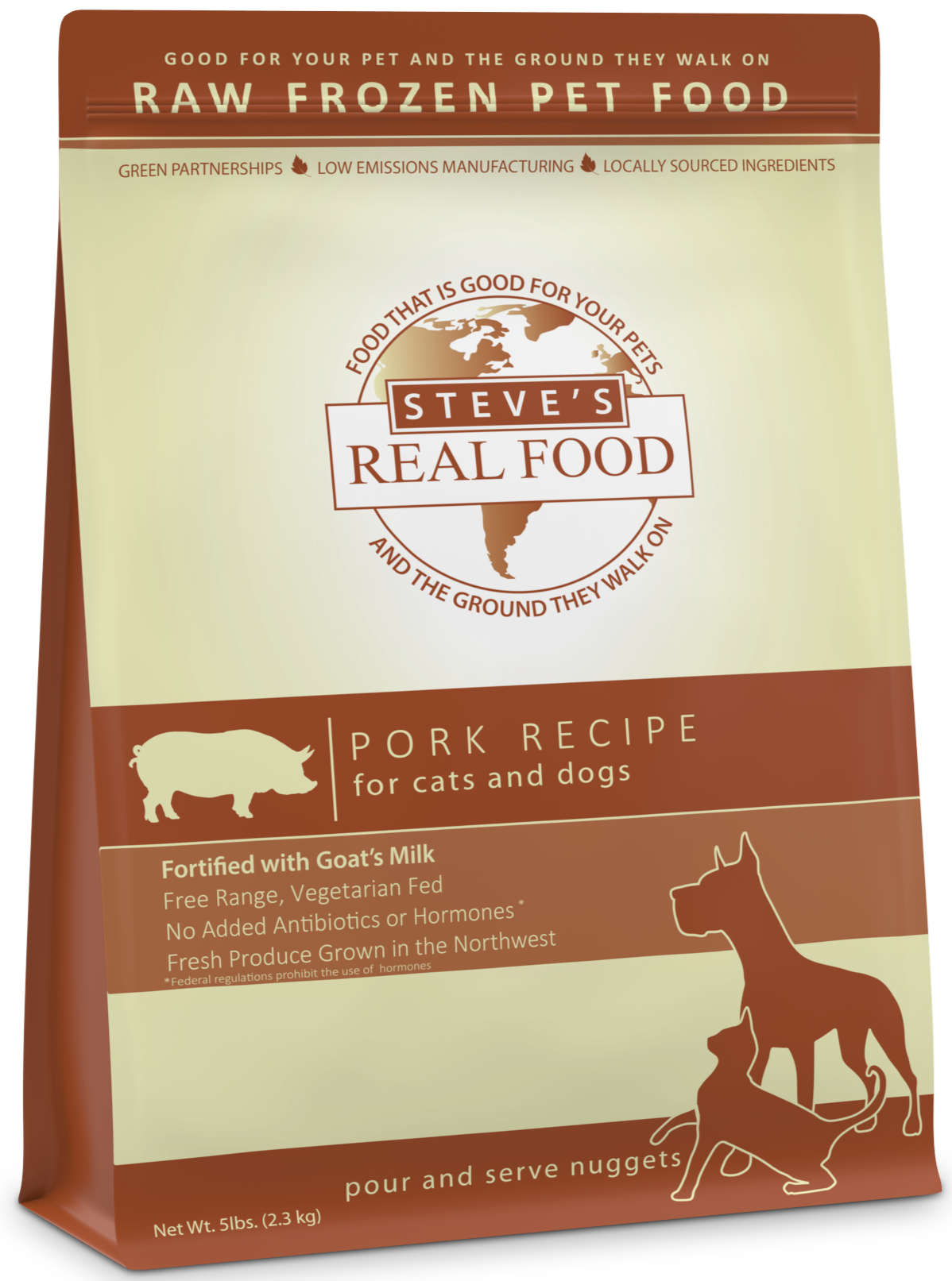 Steve's Real Food Cat Dog Frozen Pork Nuggets 5LB-Four Muddy Paws