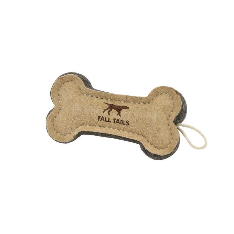 Tall Tails Dog Bone Tug Natural Leather 6"-Four Muddy Paws