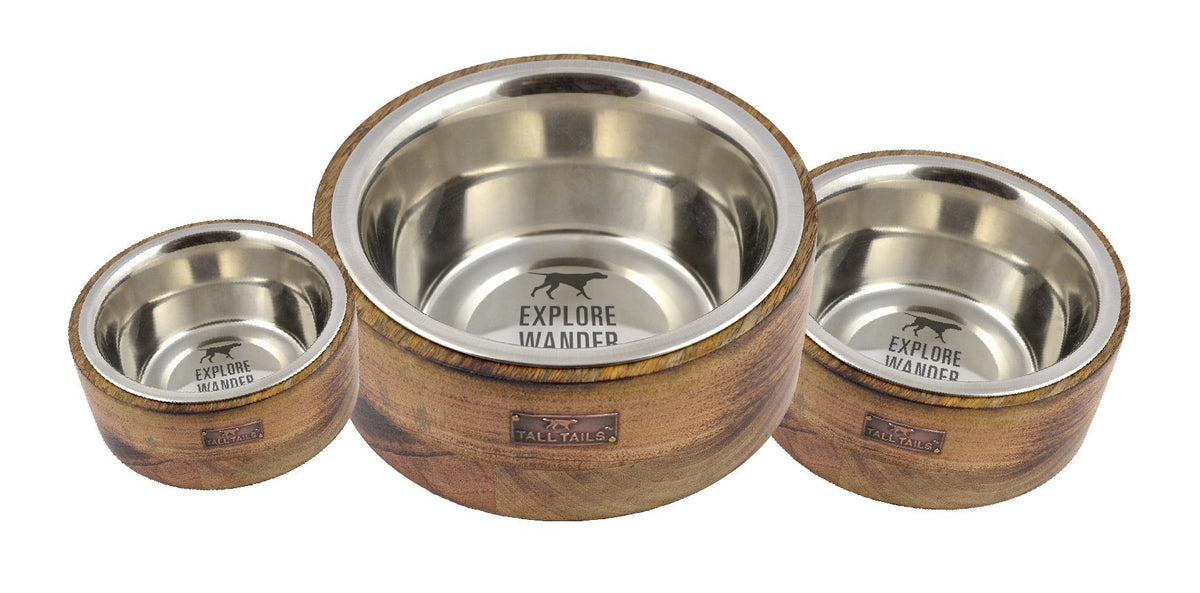 Tall Tails Dog Stainless Steel Bowl Wood 1 cup-Four Muddy Paws