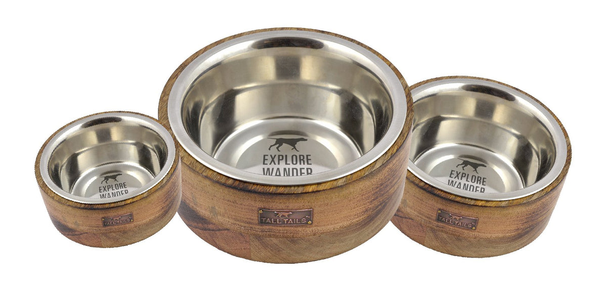 Tall Tails Dog Stainless Steel Bowl Wood 3 cup-Four Muddy Paws