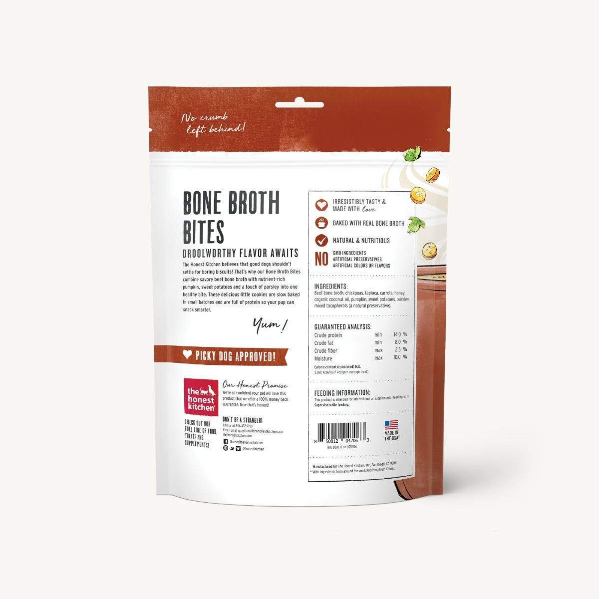 The Honest Kitchen Dog Bone Broth Bites Beef, Sweet Potatoes and Parsley 8oz-Four Muddy Paws