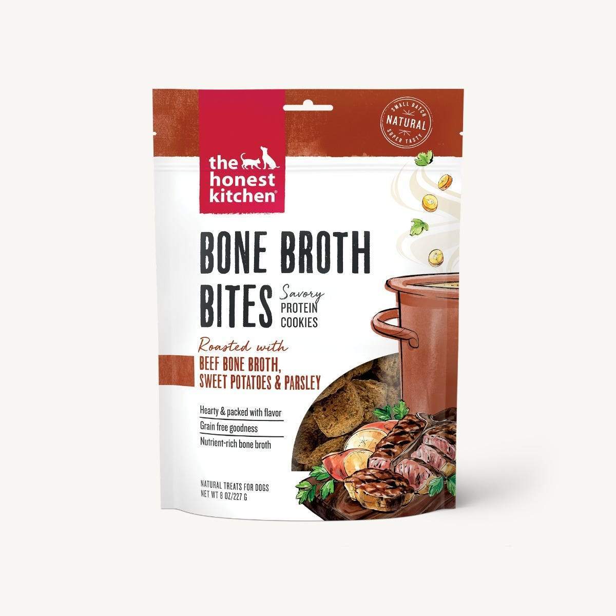 The Honest Kitchen Dog Bone Broth Bites Beef, Sweet Potatoes and Parsley 8oz-Four Muddy Paws
