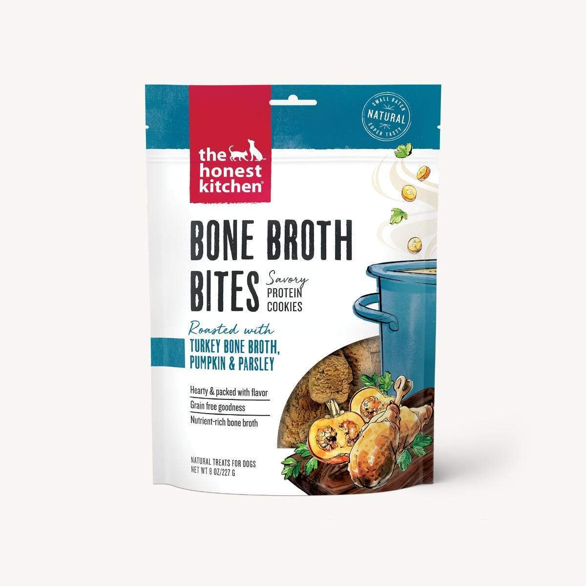 The Honest Kitchen Dog Bone Broth Bites Turkey, Pumpkin and Parsley 8oz-Four Muddy Paws