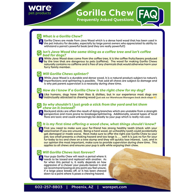Ware Gorilla Natural Wood Dog Chew Medium-Four Muddy Paws