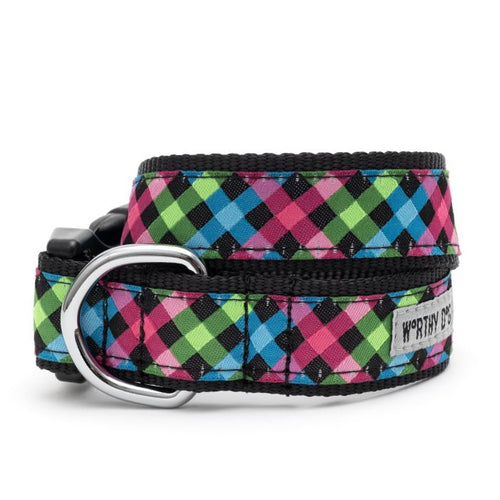 Worthy Dog Carnival Check Collar LG-Four Muddy Paws
